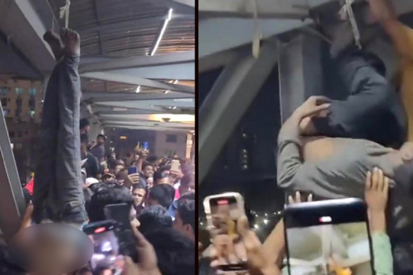 The two men were suspected to have been hanged on the footover bridge after the beating of the robbe