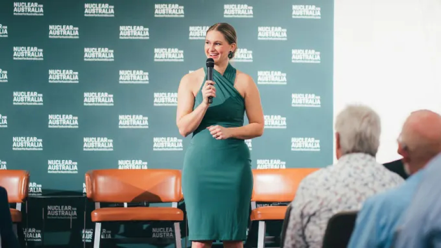 A former Miss America takes her nuclear sales pitch to audiences in Australia